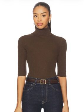 Favorite Daughter Amelia Coffee Brown Merino Wool Turtleneck Top Size Small NWT